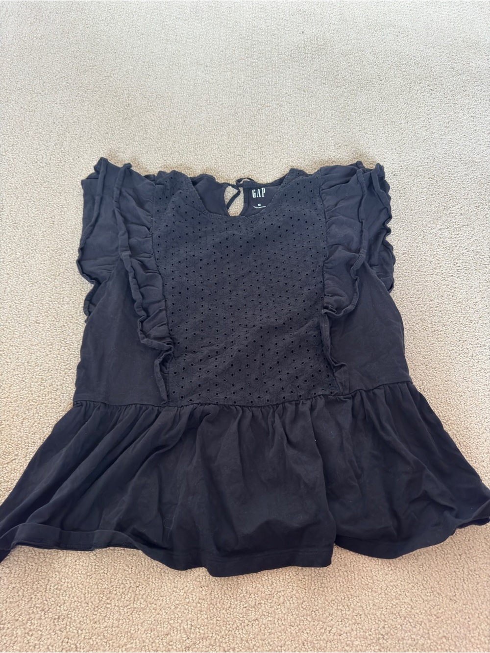 GAP Black Ruffle Peplum Tank with Eyelet Detail